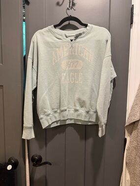 American Eagle Outfitters Light Mint Crewneck Sweatshirt with Faded Logo
